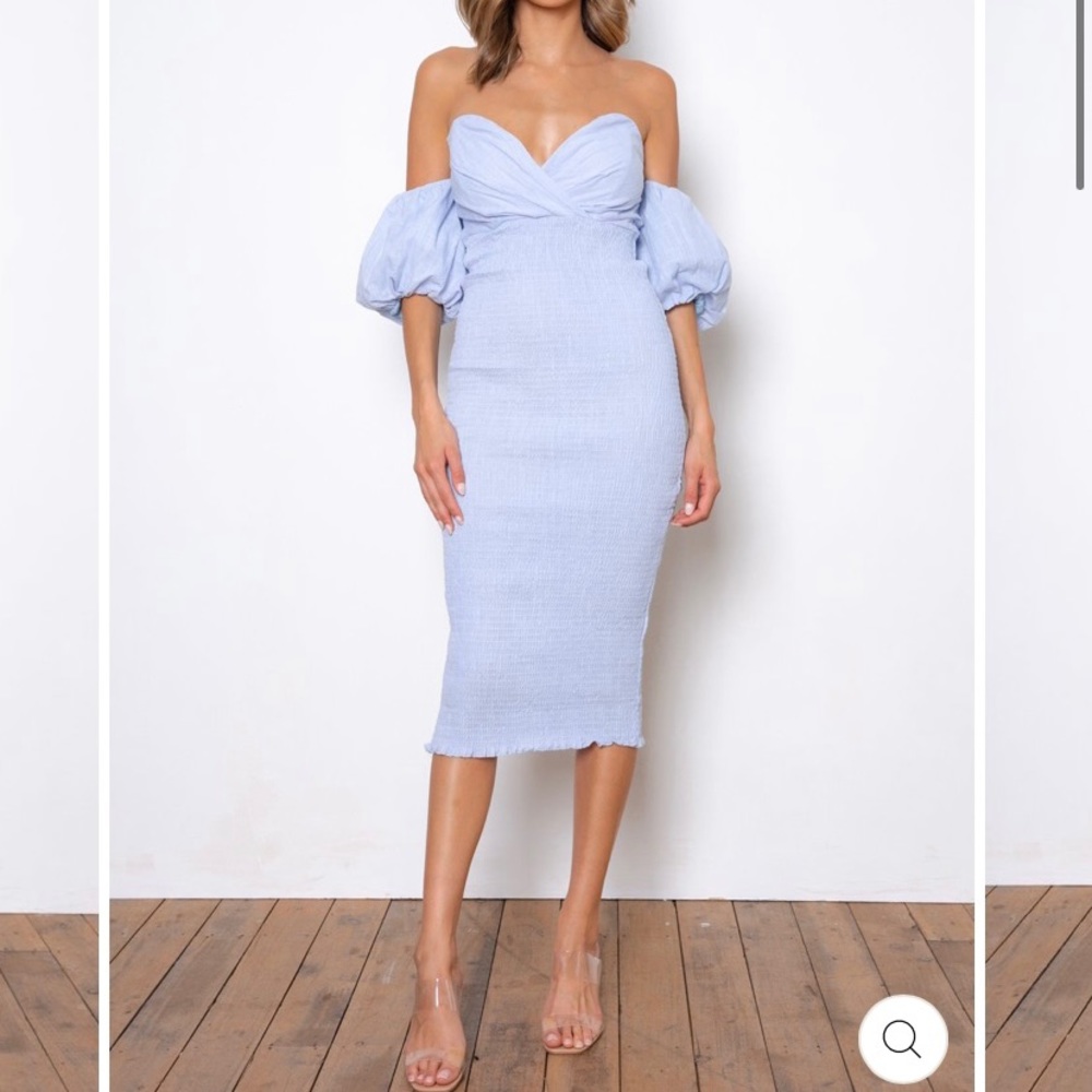 Adorable Baby Blue Midi Dress with puffy sleeves